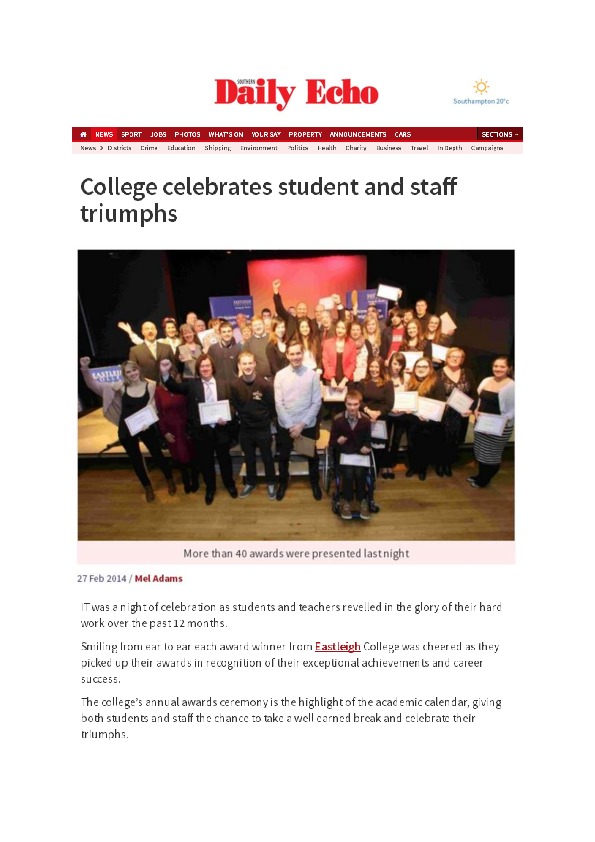 College celebrates student and staff triumphs