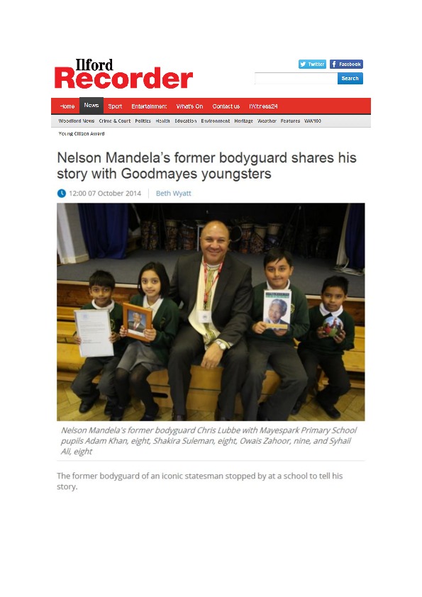 Nelson Mandela's former bodyguard shares his story with goodmayes youngsters